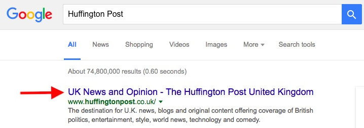 Huffington Post Google Search Page Title Example